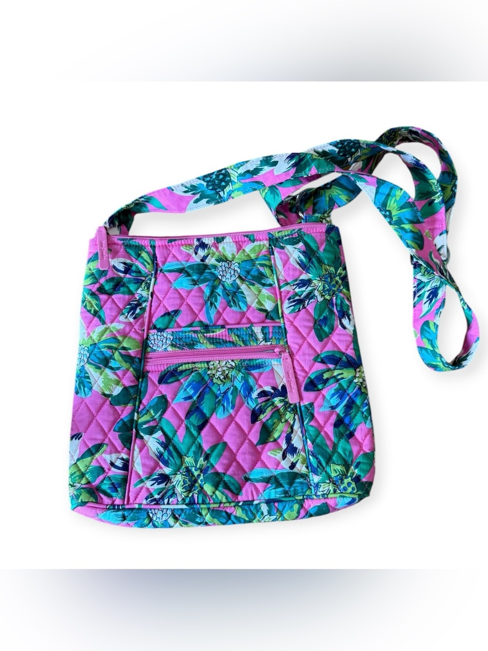 Vera Bradley Tropical Paradise Hipster Crossbody Bag Purse Pink Green Floral